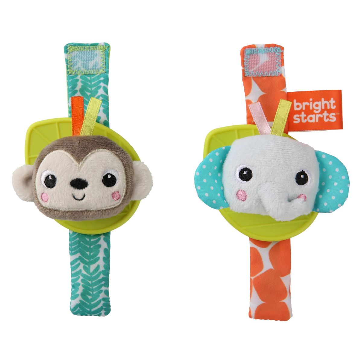 Bright Starts Rattle Teethe Wrist Pals Toy Monkey Elephant